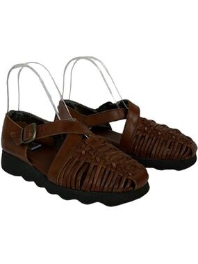 Aerosoles‎ Brown Huarache Fisherman Sandals Size 5.5 B Buckle Boho Braided Shoes